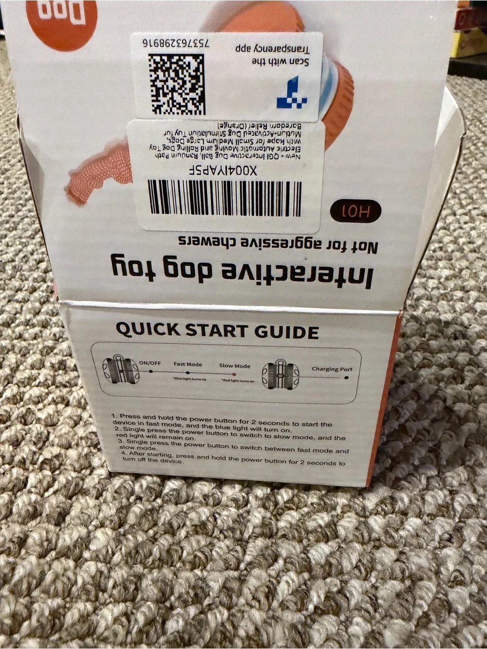 NWT Interactive Dog Toy with Rope Orange Color Rechargeable!